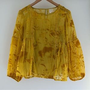 Anthropologie Marigold Yellow Velvet Details Blouse